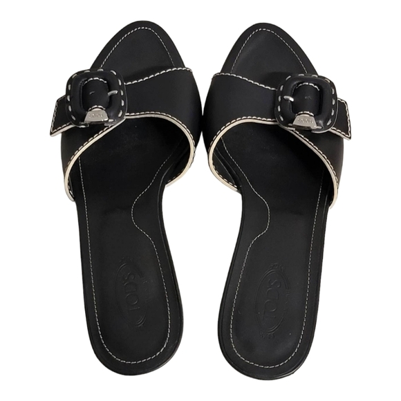 TOD'S Black Leather MULES SZ 9 - Picture 4 of 14